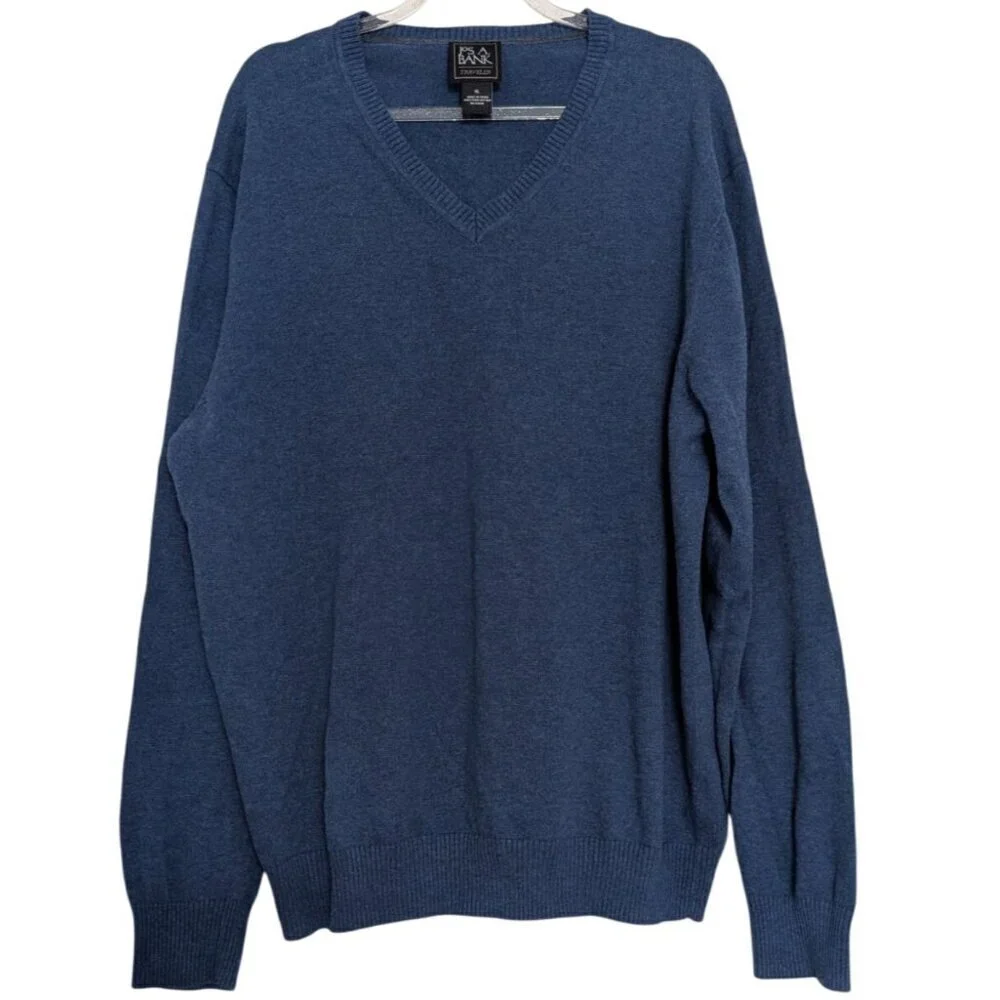 Jos A Bank Traveler Pima Cotton Sweater Mens Size XL Blue Long Sleeve V Neck